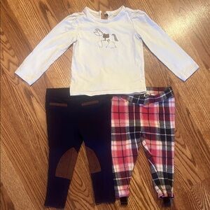 Janie and Jack White Horse Top and Plaid Leggings Set